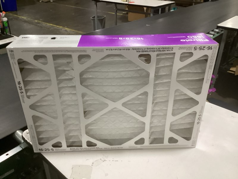 Condition photo showing As Is for filtrete 16x25x5 ac furnace air filter, mpr 1550, merv 12, fits honeywell & trion airbear, certified asthma & allergy friendly, electrostatic air filter, 1-pack (actual size 15.75 x 24.13 x 4.88) 4.9" x 24.1" x 15.6"
