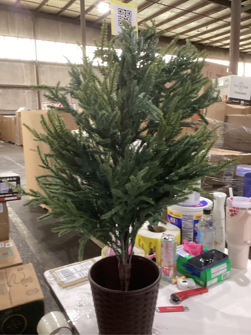 Condition photo showing As Is for HAPPYGRILL Set of 3 Pre-lit Christmas Trees, 3’ 4’ 5’ Slim Potted Pencil Trees w/230 Warm White LED Lights, 420 Branch Tips, Timer, Cement-Filled Metal Base, Holiday Decoration for Home Party