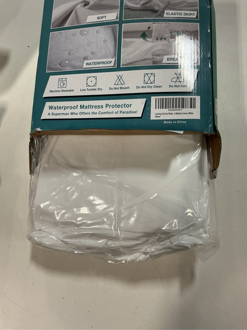 Condition photo showing New/Like New for soft and breathable full size waterproof mattress protector, fitting 6-16 inches mattress, 2 pack, white full-2 pack