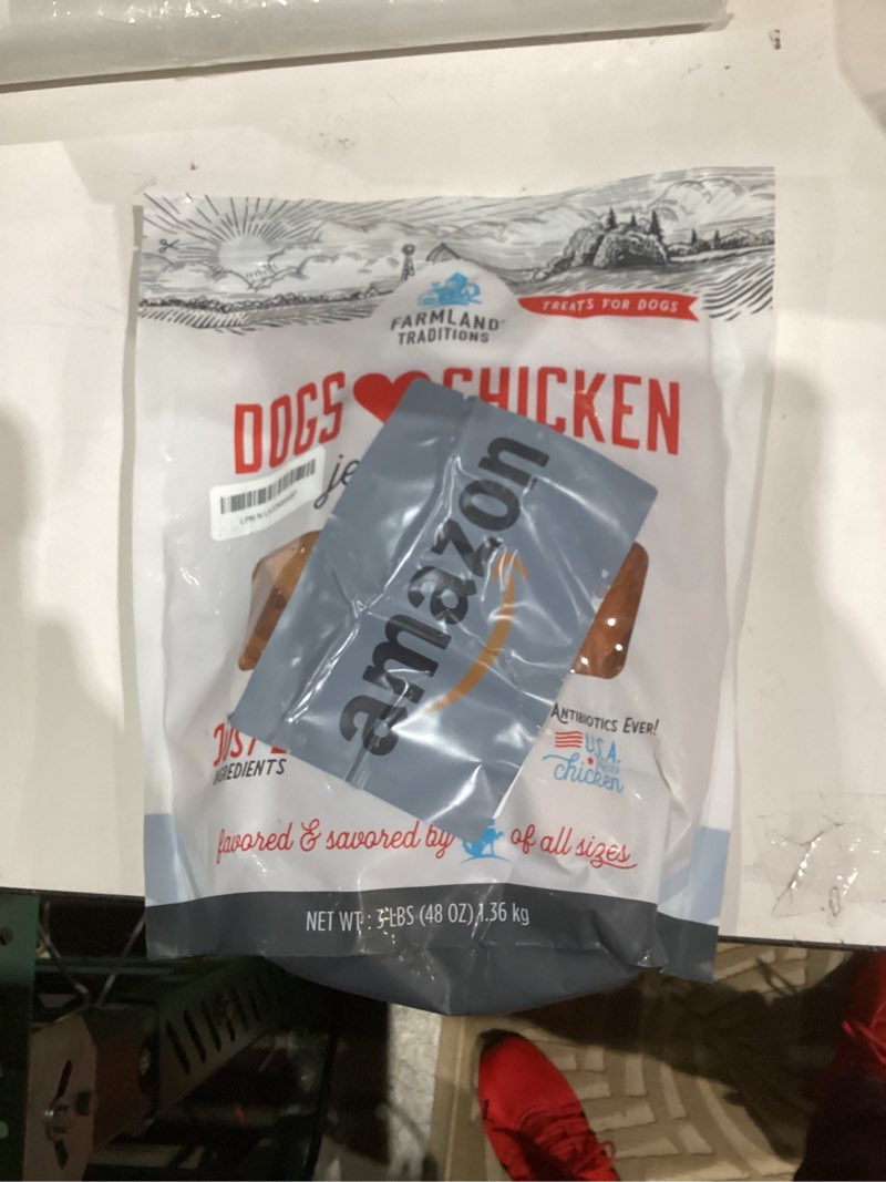 Condition photo showing New/Like New for Farmland Traditions Dogs Love Chicken Jerky Dog Treats, Premium Two-Ingredient Dog Jerky with USA-Raised Chicken & No Antibiotics Ever, 3 Pound (Pack of 1) Bag. Chicken (No Antibiotics) 3 Pound (Pack of 1)