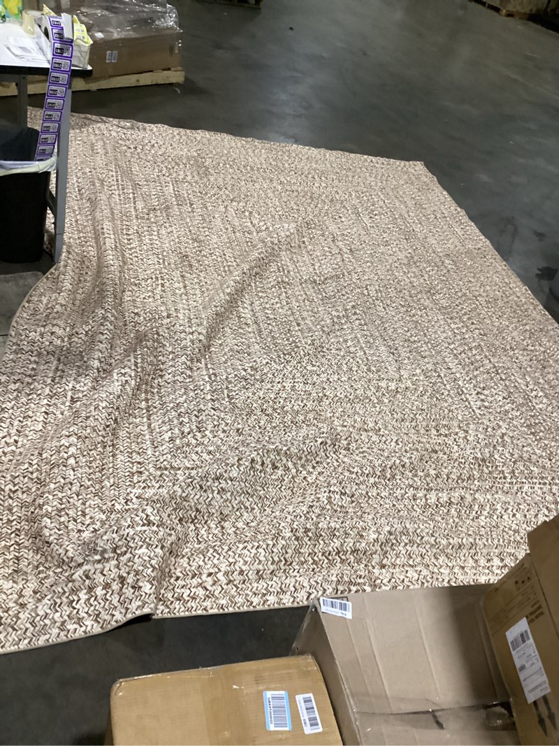 Condition photo showing As Is for 9x12 area rug large machine washable rug for living room print braided accent rug stain resistant non-slip carpet farmhouse solid printed textured floor cover for home decor, beige/grey 9' x 12' (rectangular) beige/grey