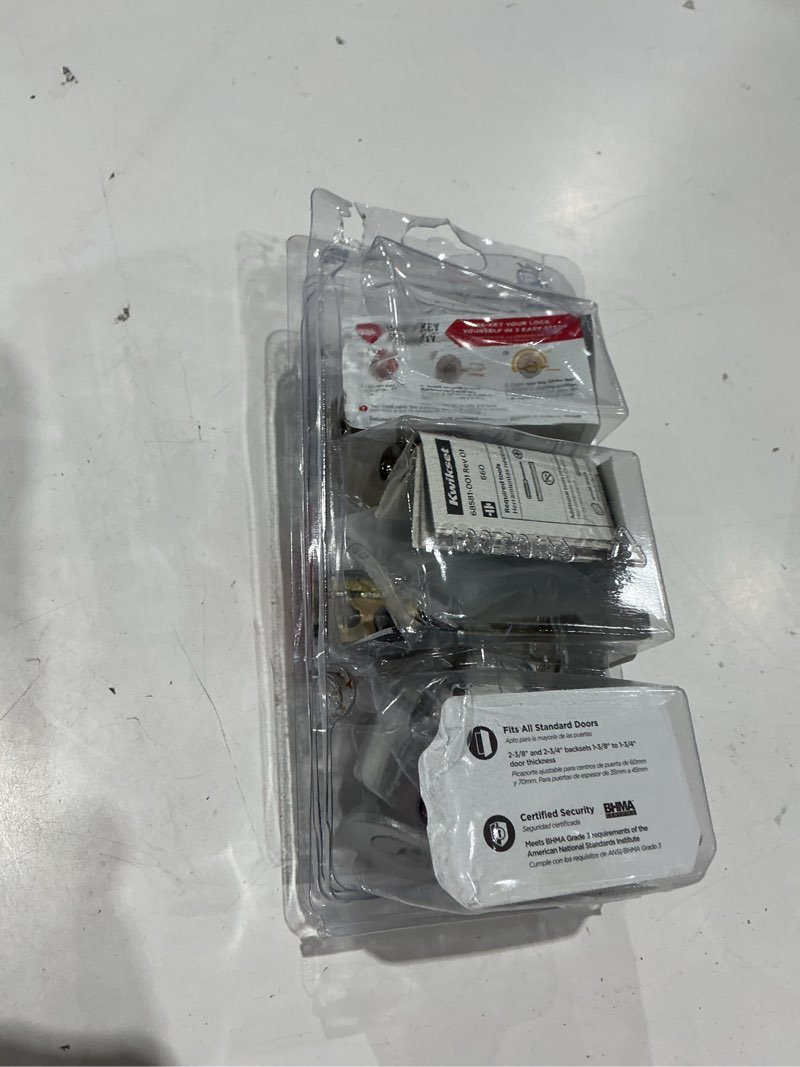 Condition photo showing As Is for kwikset smartkey security satin chrome metal single cylinder deadbolt