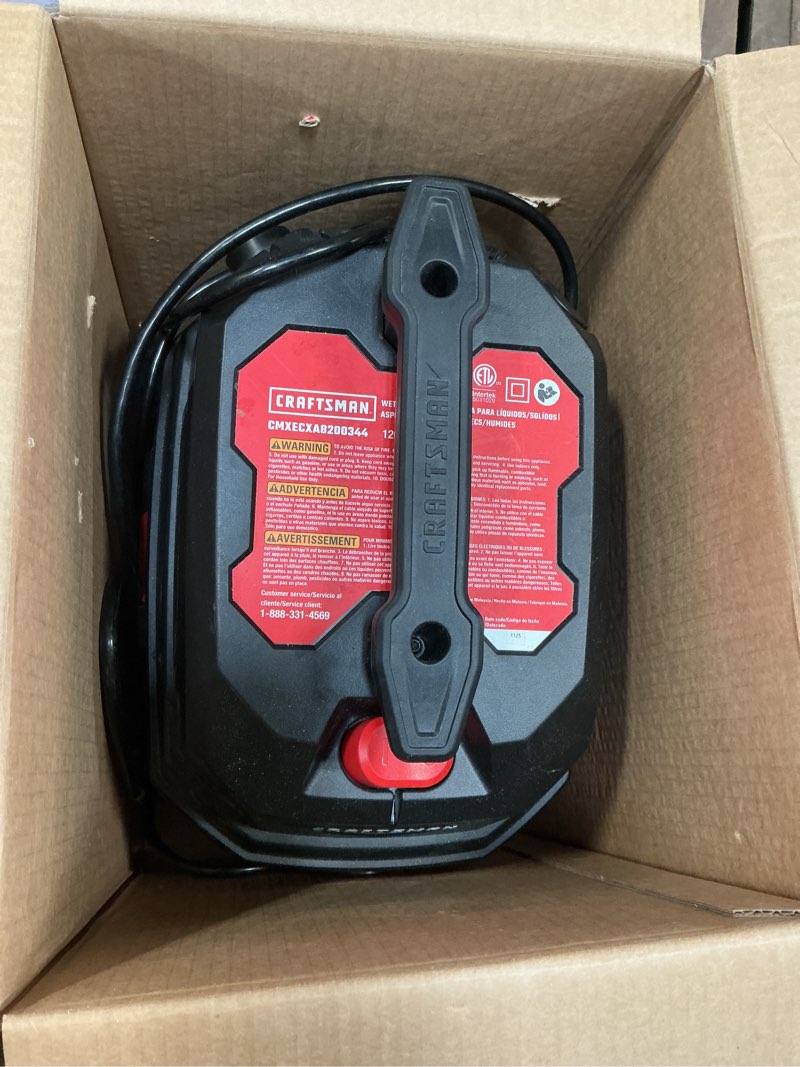 Condition photo showing As Is for craftsman 4-gallon 3.5 hp corded wet/dry shop vacuum with accessories included