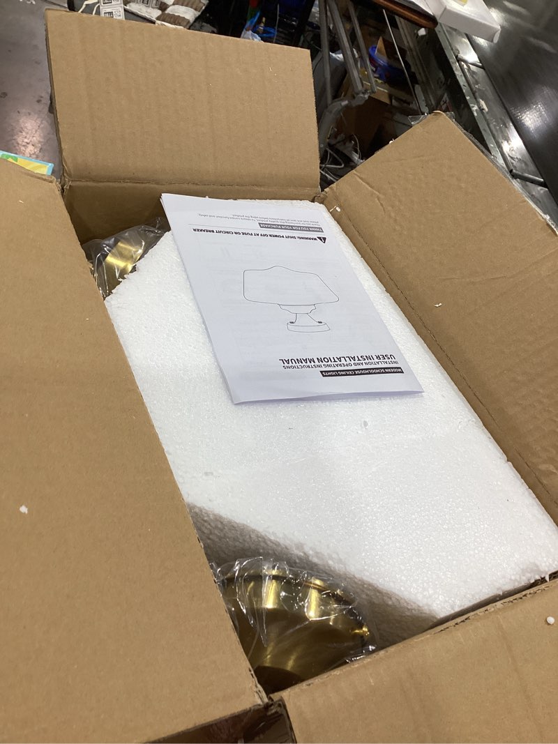 Condition photo showing As Is for Schoolhouse Light Fixture Modern Gold Ceiling Light,Semi Flush Mount Ceiling Light,12''Wide Opal Milk Glass Shade,Brass Vintage Light for Farmhouse Bedroom Kitchen Hallway Entryway