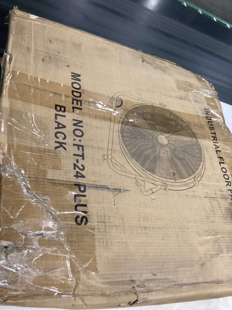 Condition photo showing Good Condition for *opened may be missing hardware* uthfy 24 inch heavy duty industrial drum fan, 320w high velocity floor fan with 3 speeds, 360° tilt metal garage fan for warehouse, commercial, workshop, factory and basement, black black 24 inch