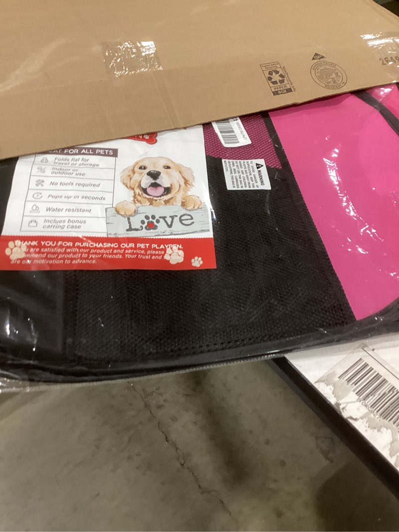 Condition photo showing New/Like New for Portable Large Pet Cat Playpen for Indoor Outdoor Cats, Foldable Big Dog Playpen Tent Kennel Crate with Cover Enclosed for House Puppy Travel Camping (Large Size, Pink) Pink L [44.8" x 44.8" x 23.5"]