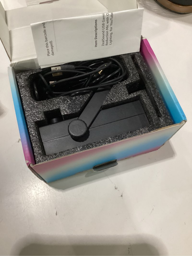 Condition photo showing As Is for zealsound usb gaming microphone for xbox pc mac iphone & android, noise reduction mic with one-tap mute, gain control, zero-latency monitoring & rgb lighting, for youtube tiktok podcasting & streaming black