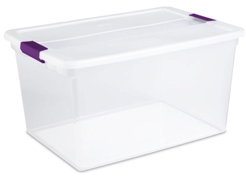 sterilite  66 quart clearview latch box, stackable organizer bins with latching lids - clear plastic organization containers for closet, bedroom, shelving units and everyday home storag