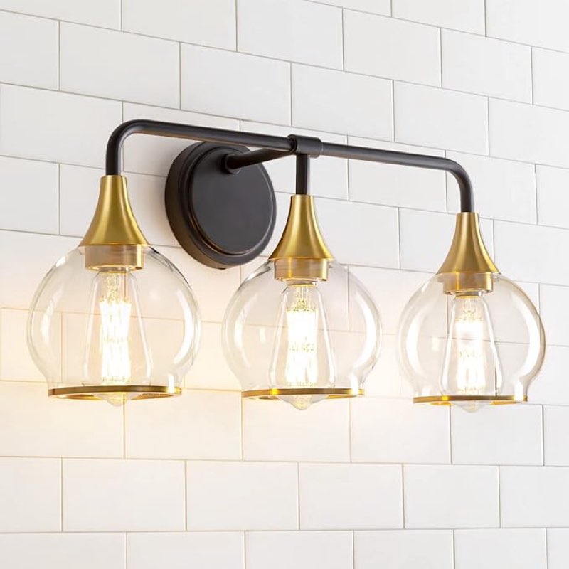 HAHZT Black and Gold Bathroom Vanity Light 3-Lights Bathroom Light Fixtures Over Mirror with Clear G