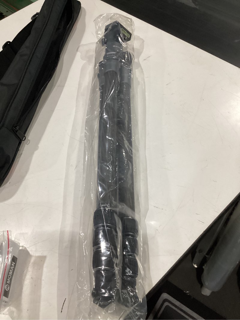 Condition photo showing New/Like New for moman 66.5\"/169 cm travel tripod for camera, lightweight portable dslr stand with ball head, arca type qr plate, cell phone holder compatible with iphone video recording, max load 11 lb, tp12 basics travel tripod