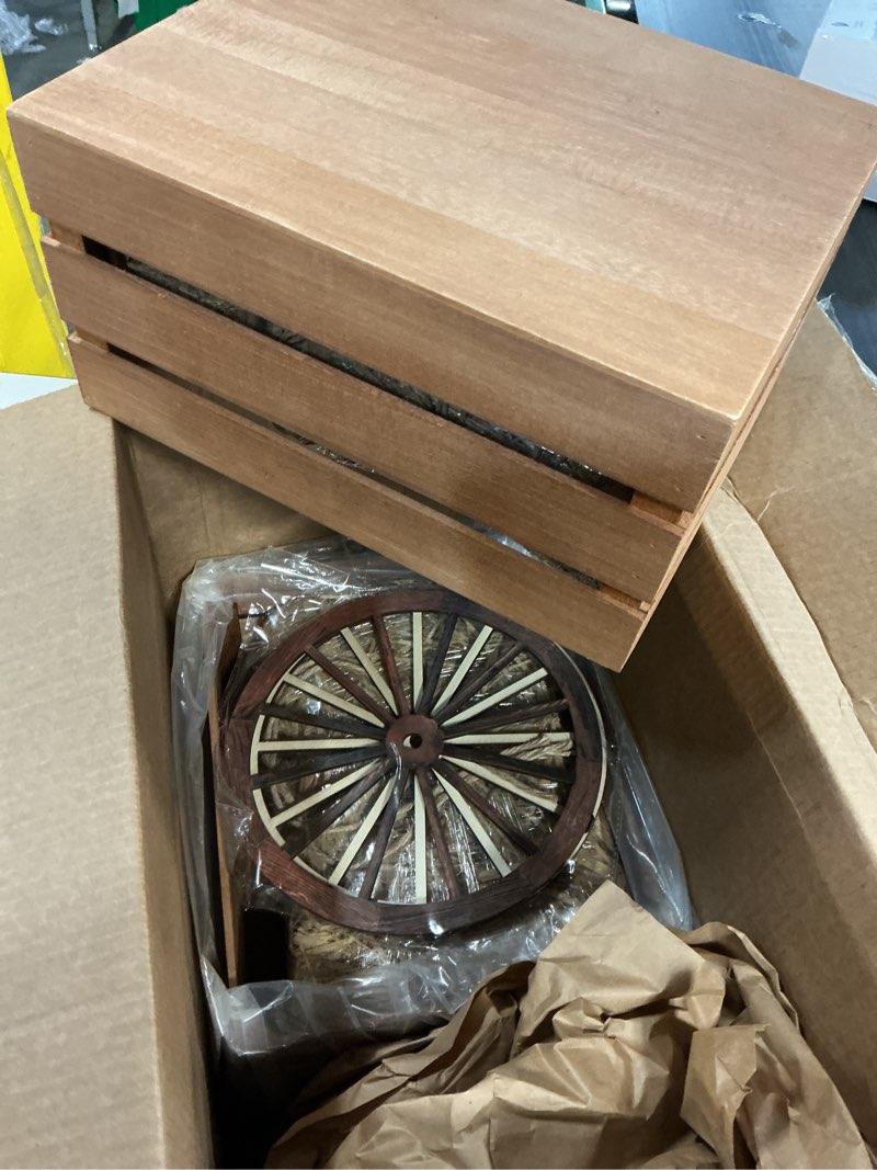 Condition photo showing Good Condition for 6 Pack 13 x 9 x 6 Inch Straw Hay Bale Stack Decoration Set Rustic Wooden Wagon Wheel Natural Hay Bales Boxes for Western Cowboy Photo Booth Props Birthday Farm Accessories