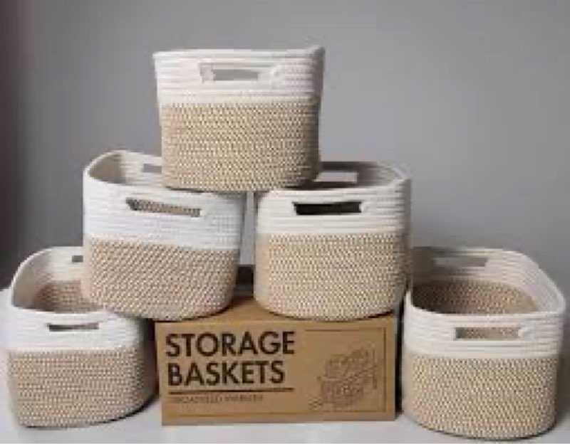oiahomy 13 kallax inch cube storage bins, 4-pack cotton rope woven baskets for organizing, kallax insert storage baskets for shelves, baby nursery, closet organizer,