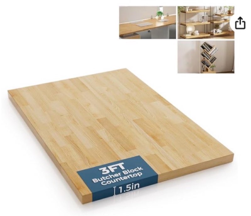 Solid Wood Butcher Block Countertop - 3FT Unfinished Birch Slab Counter Top Wooden Table Top for DIY