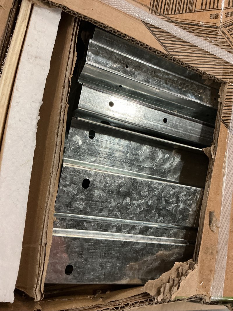 Condition photo showing As Is for 10x14 ft metal shed black(2 boxes for pick up)