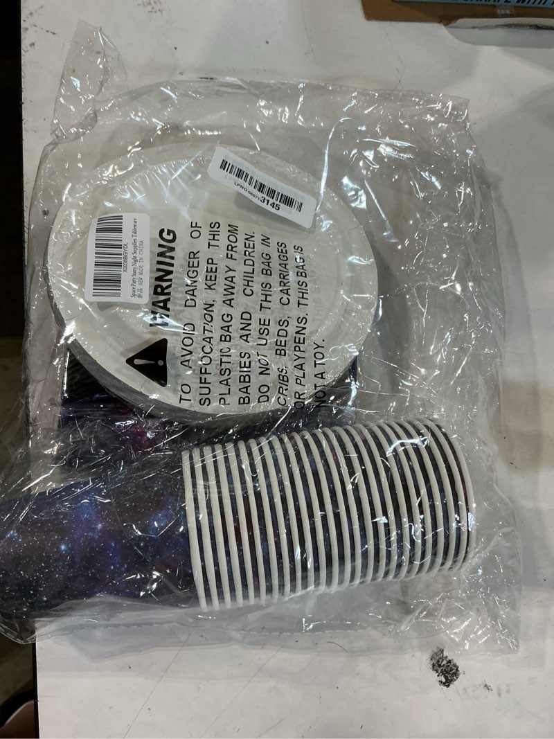 Condition photo showing New/Like New for space galaxy party supplies tableware set outer space theme birthday party decoration starry night solar system planet plates napkins forks cups for 24 guests