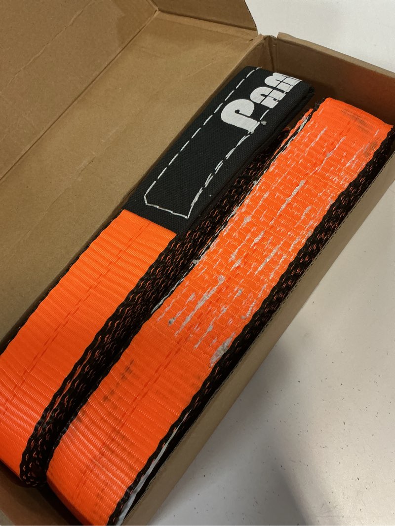 Condition photo showing Good Condition for 2 pack 2”x15ft supper sturdy lift sling straps, 18800 pound capacity heavy duty eye-eye nylon strap for hoist, 2-ply polyester rigging straps, tree saver recovery straps web sling winch