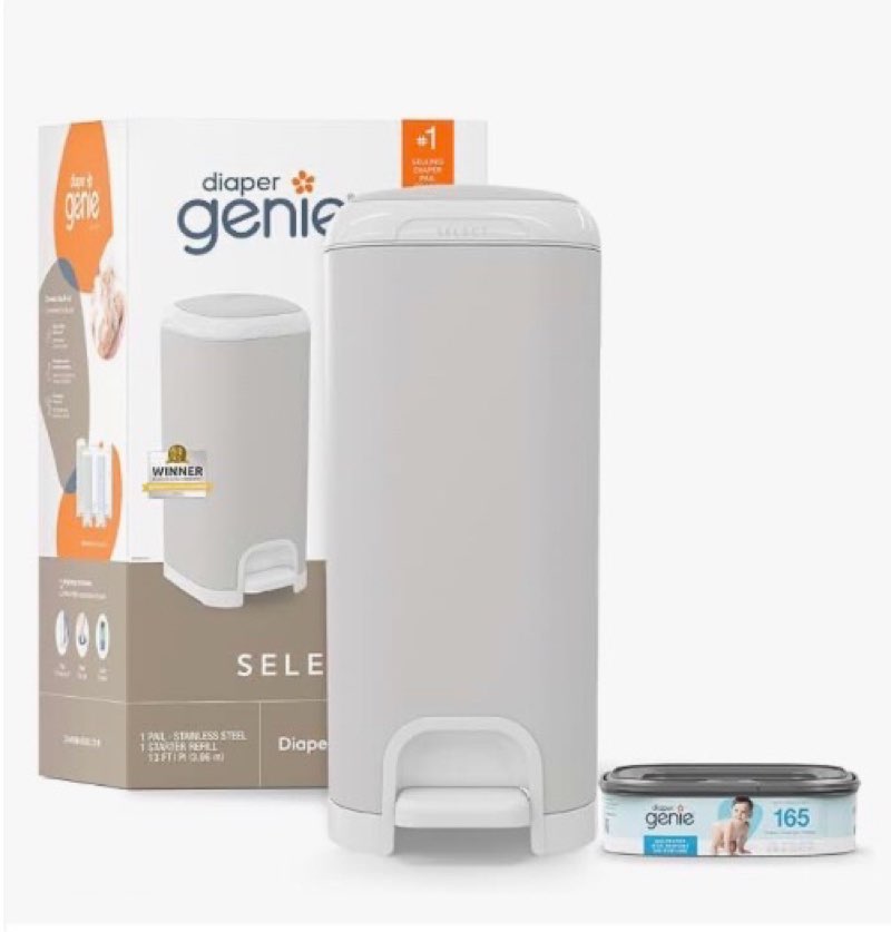 diaper genie select pail (red polka dot) is made of durable stainless steel and includes 1 starter s