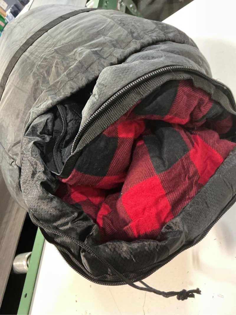 Condition photo showing As Is for Cold Weather Sleeping Bag 100% Cotton Flannel XXL for Adults Big and Tall,Free Compression Sack 0F Black 90" x 39" Right Zip