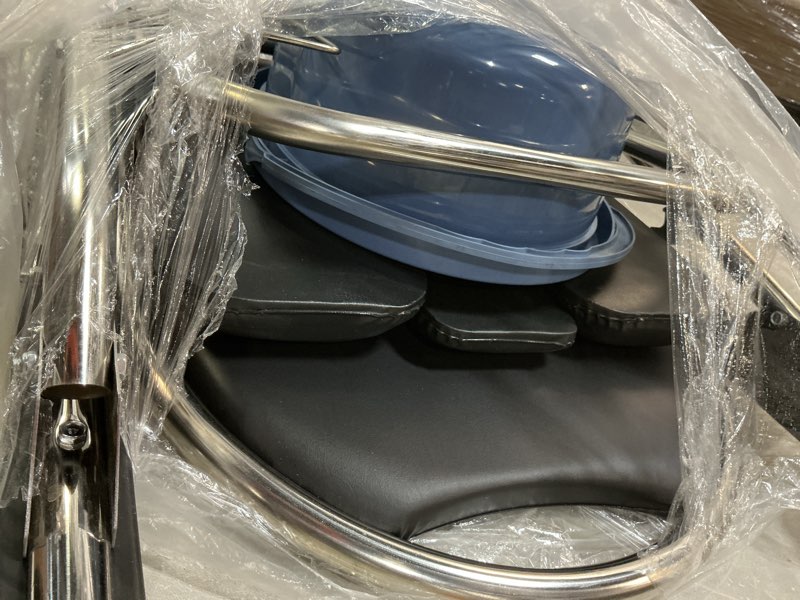 Condition photo showing As Is for 4 in 1 Folding Bedside Commode Chair for Elderly with Arms and Back,Adjustable Height Raised Toilet Seat with Handles,Adults Potty Chair for Seniors,Disabled Holds Up to 350 lbs (PU Soft Seat) Style 1