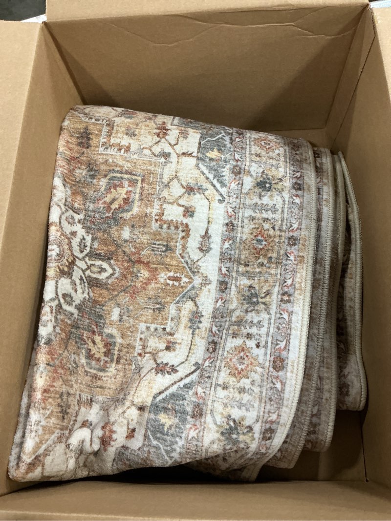 Condition photo showing As Is for madane runner rugs for hallway 2x10 long washable non-slip hallway runner rug low-pile stair kitchen runner throw carpet for entrance living dining laundry room (turmeric/grey, 2 x 10) turmeric/grey 2' x 10' (runner)