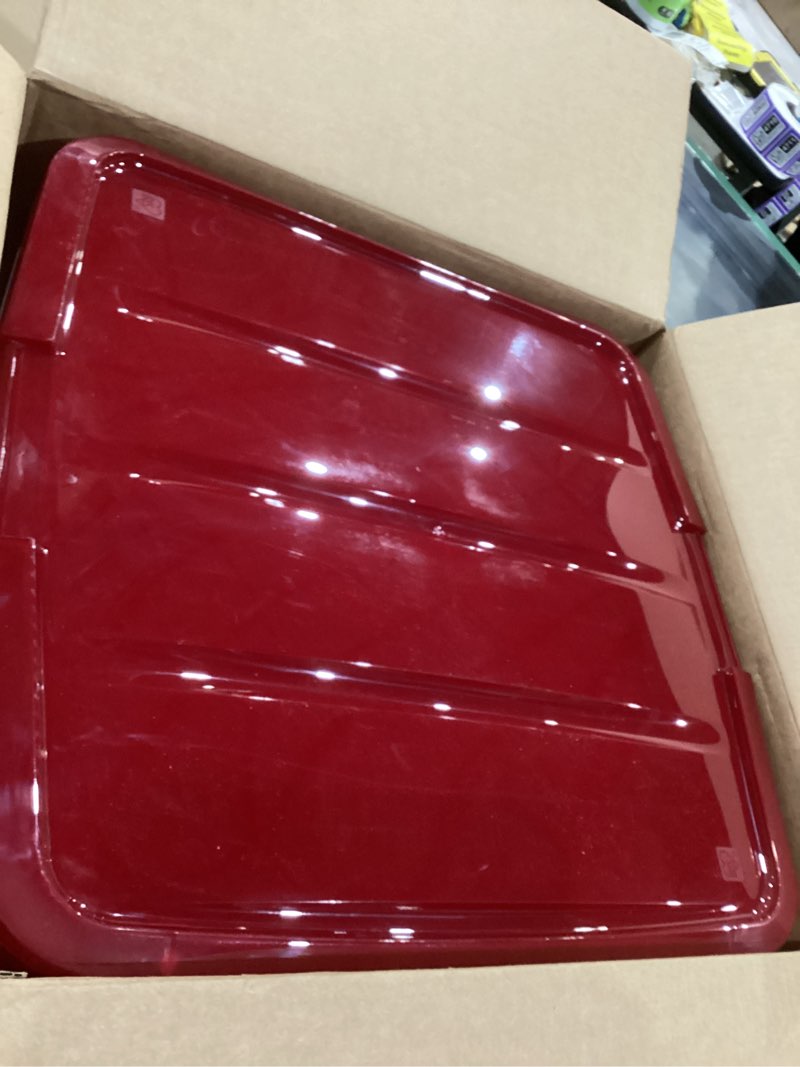 Condition photo showing As Is for IRIS USA 33 Quart Christmas Wreath Storage Container Box with Lid, 3-Pack, Stackable Under Bed Storage Organizer Bin with Latching Buckles for 20" Wreaths Christmas Decorations Garlands, Clear/Red 20" Wreath - 3-Pack