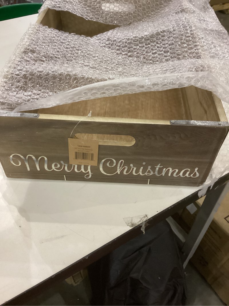 Condition photo showing Good Condition for CTW Home Collection Wood Christmas Ho Ho Ho Holiday Wood Crate, 18-inch Width, Holiday Season Decoration