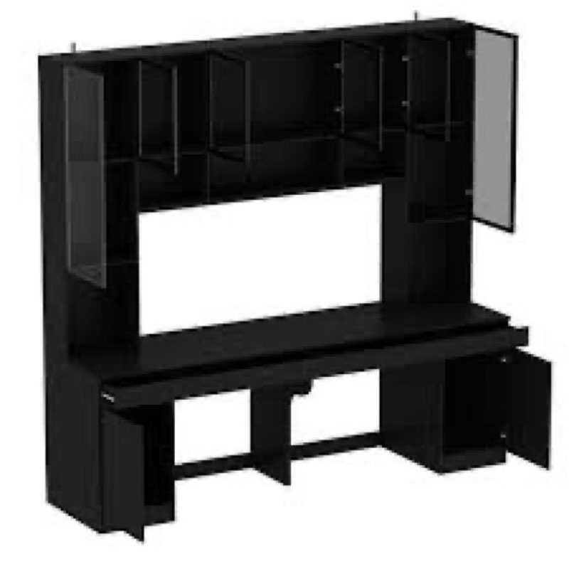 90.6\"w double workstation working desk with hutch bookcase light box2