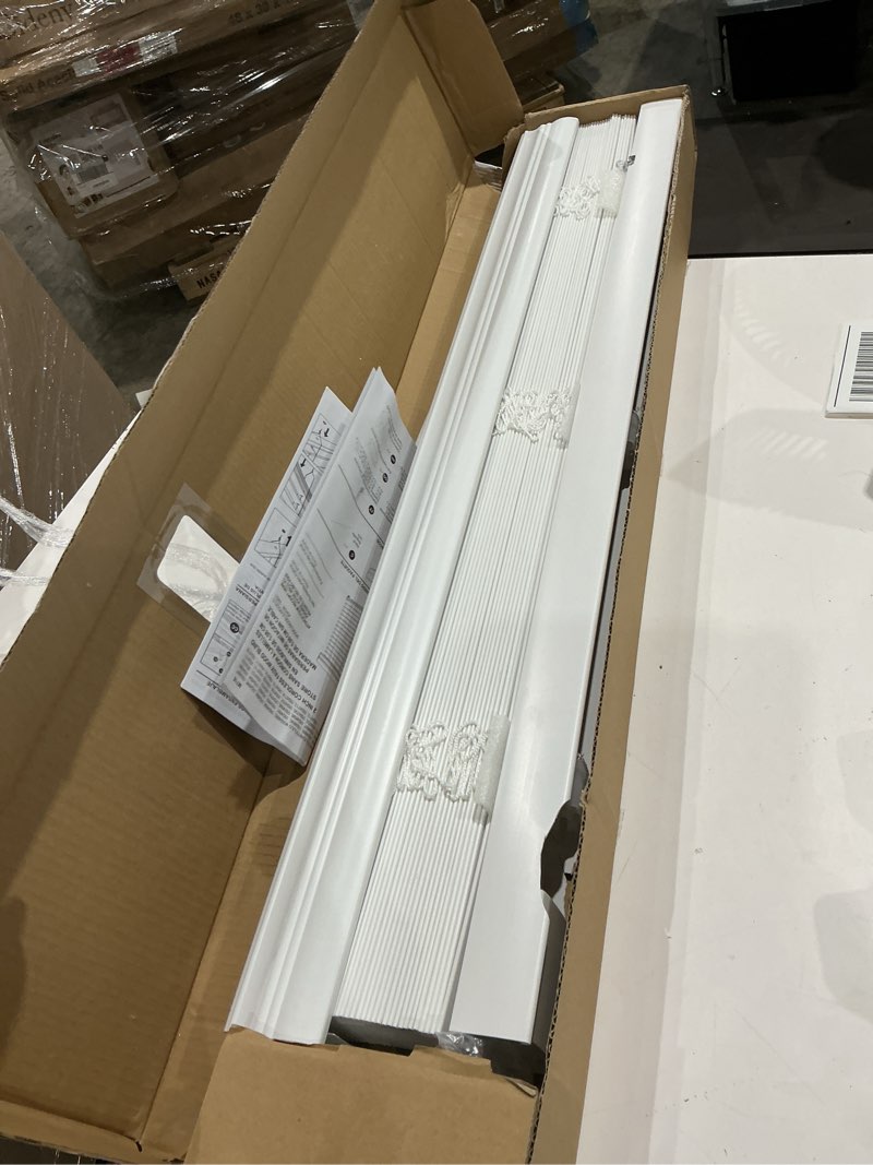 Condition photo showing Good Condition for allen + roth trim at home 2-in slat width 34-in x 64-in cordless white faux wood room darkening horizontal blinds