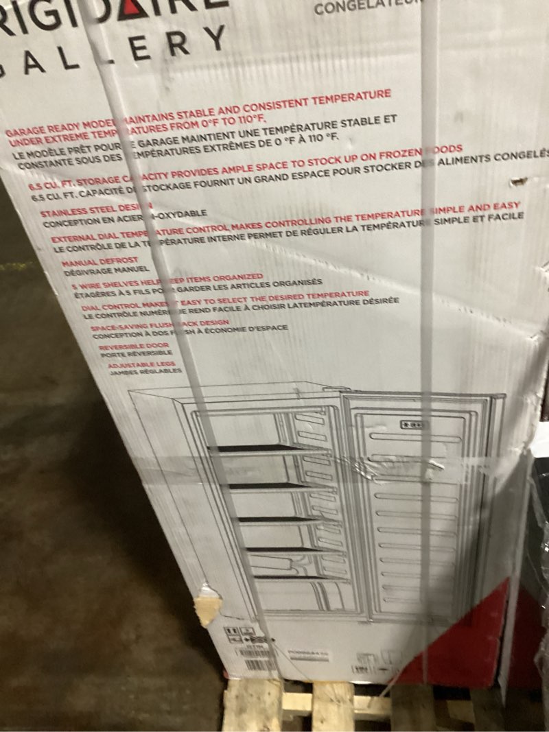 Condition photo showing Good Condition for (Similar to) Frigidaire Upright Freezer, 6.5 cu. ft., Deep Freeze, Vinyl Coated Metal with Wire Shelving, Compact for Kitchen, RV, Dorm, Cabin, and Trailer, Platinum Design Series, Silver - 21D x 23W x 56H 6.5 cu ft