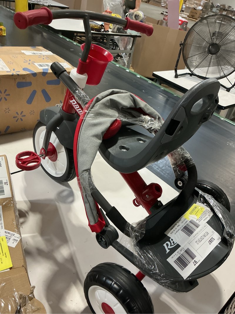 Condition photo showing As Is for radio flyer 4-in-1 stroll 'n trike - red: adjustable seat, steel frame, ages