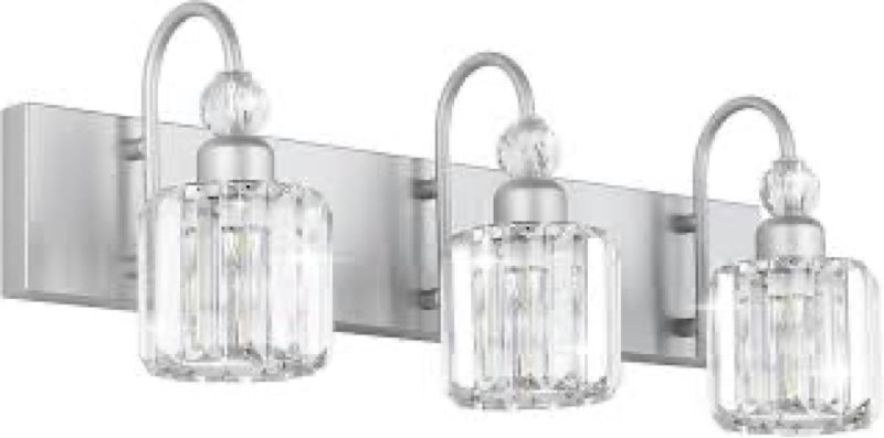 ralbay crystal vanity light - 3 light, 24'' modern silver bathroom vanity light fixtures over mirror