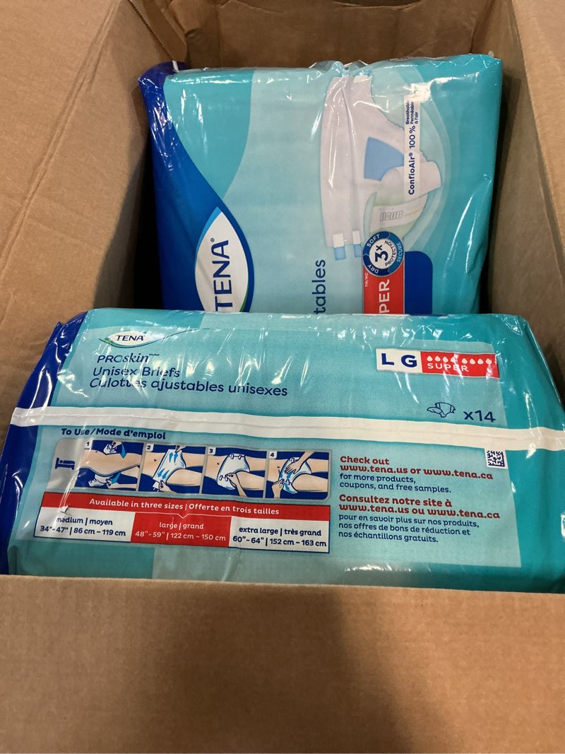 Condition photo showing New/Like New for tena proskin unisex adult diapers with tabs, maximum absorbency, large, 28ct large 28 pcs