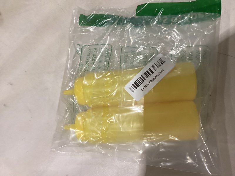 Condition photo showing As Is for BRIGHTFROM Condiment Squeeze Bottles, YELLOW 8 OZ Empty Squirt Bottle with Wide Neck - Great for Ketchup, Mustard, Syrup, Sauces, Dressing, Oil, BPA FREE Plastic - 2 PACK