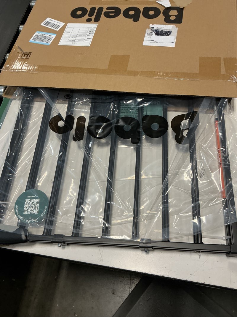 Condition photo showing New/Like New for babelio baby gate for stairs, kitchen & doorways, no bottom bar| one-handed operation| auto-close| hardware mount (drill needed) safety dog/pet gate (black - b17, 26-43" w, 28" h)