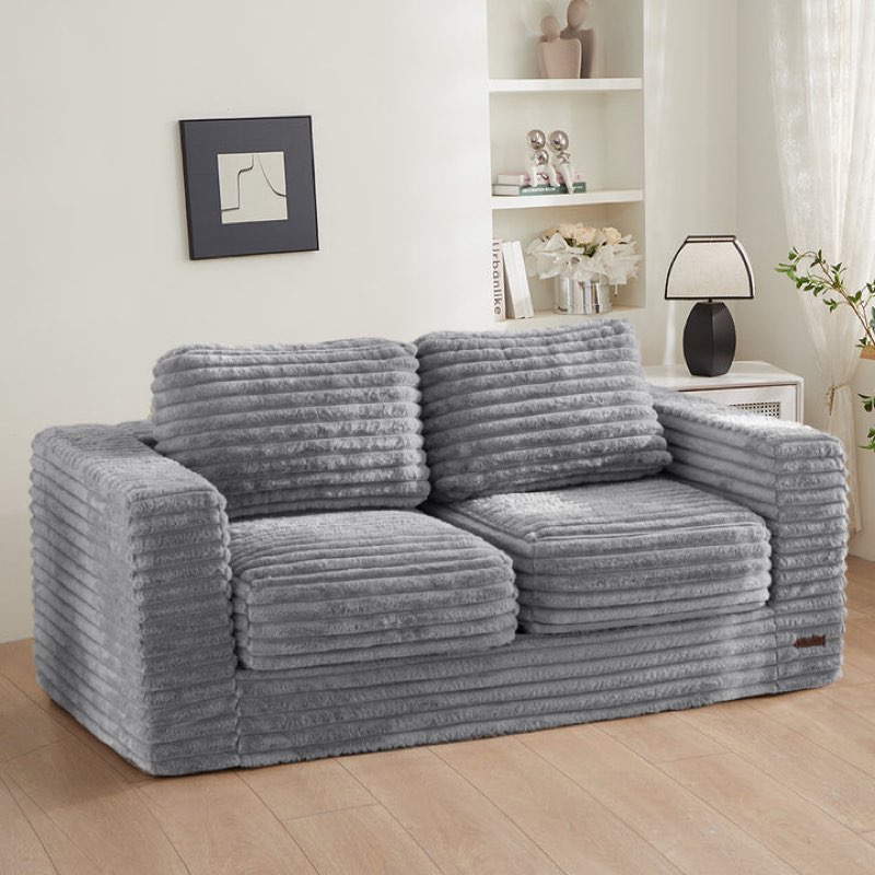 MAXYOYO Bean Bag Chair, Striped Faux Fur Upholstered Two-Seat Floor Sofa with Pillows and Armrests