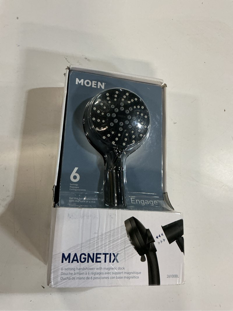 Condition photo showing Good Condition for moen engage magnetix matte black 3.5-inch six-function detachable handheld showerhead with magnetic docking system, 26100bl matte black showerhead handheld shower