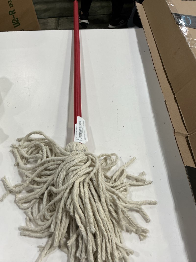 Condition photo showing As Is for rocky mountain goods small mop for kids and toddlers - traditional red and white cotton yarn toy mop - made in usa - great for smaller areas - solid wood handle - heavy duty made to last (2)