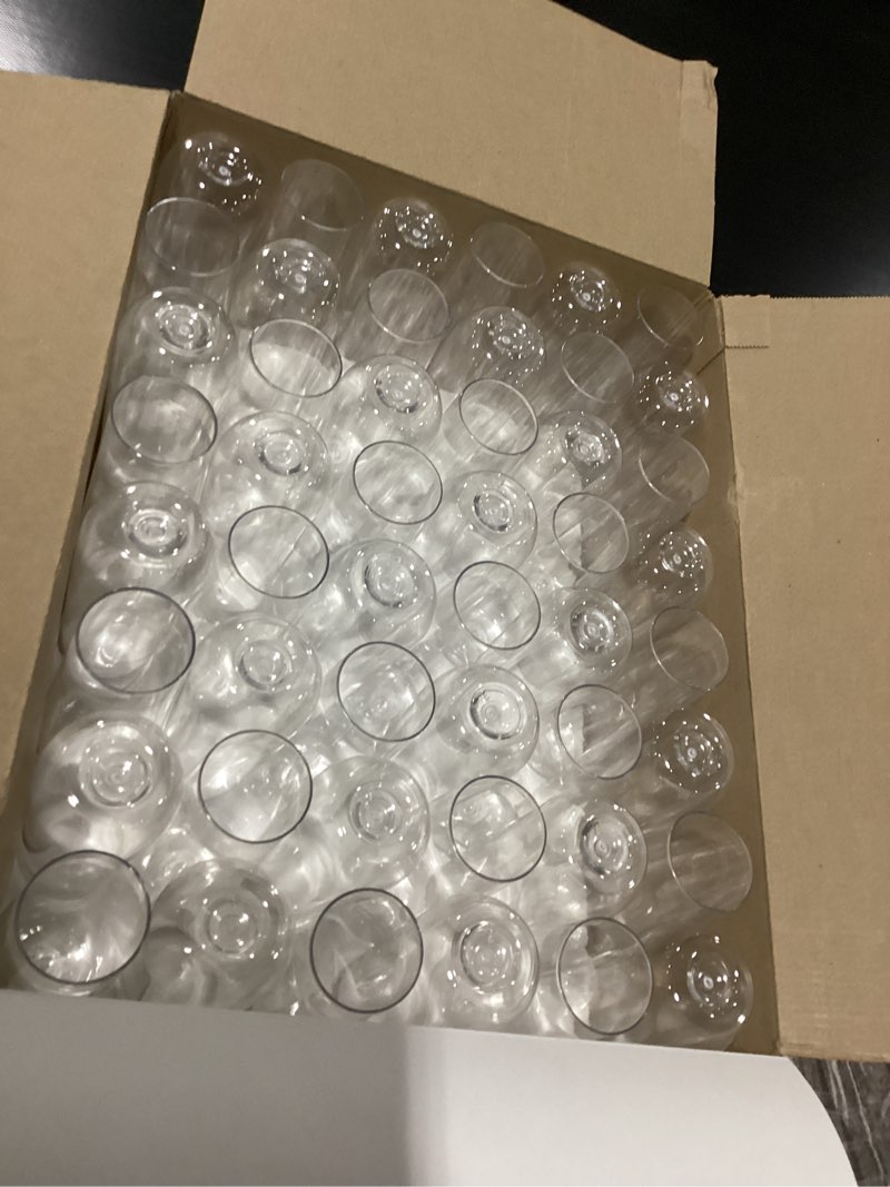 Condition photo showing New/Like New for decadorn clear stemless champagne flutes plastic 48 pack, made in usa, 9oz plastic champagne glasses - durable and sturdy mimosa glasses for parties - shatterproof, recyclable, bpa-free, smooth rims