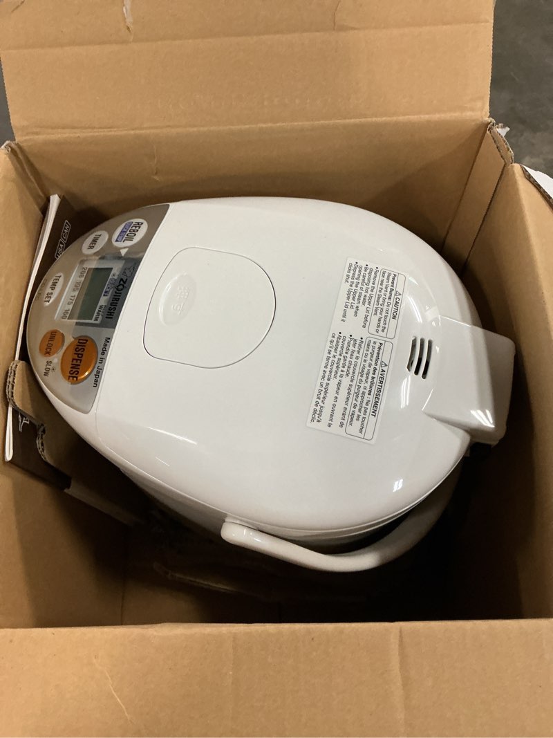 Condition photo showing As Is for zojirushi cd-lfc40 panorama window micom water boiler and warmer, 135 oz/4.0 l, white 4.2 quarts boiler