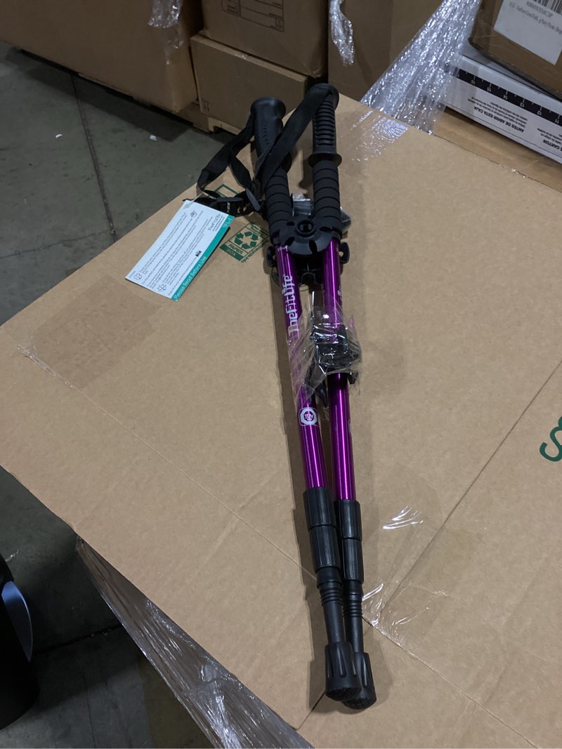 Condition photo showing Good Condition for thefitlife nordic walking trekking poles - 2 sticks with anti-shock and quick lock system, telescopic, collapsible, ultralight for hiking, camping, mountaining, backpacking, walking, trekking purple