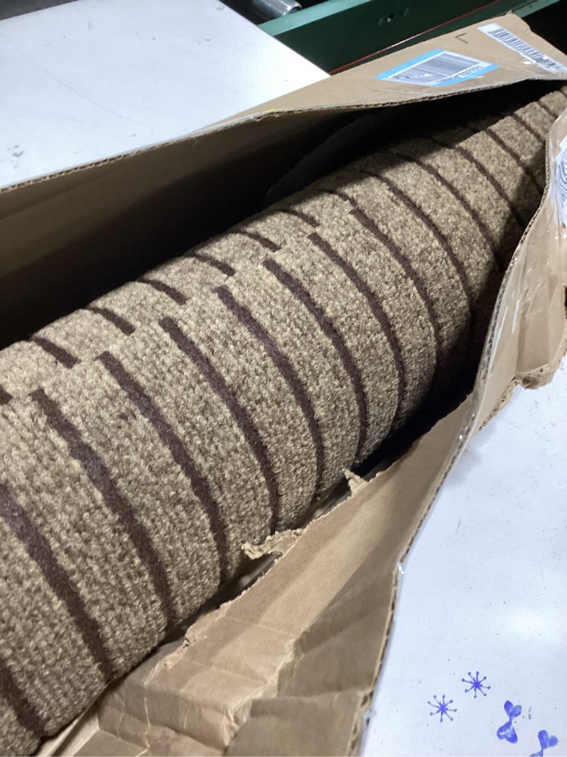 Condition photo showing As Is for AYOHA Runner Rug 2' x 6' Indoor/Outdoor Carpet Runners, Hallway Kitchen Entryway Bedroom Area Rugs with Natural Non-Slip Rubber Backing, Garage mat, Brown/Brown Strip (Available for Custom Sizes)