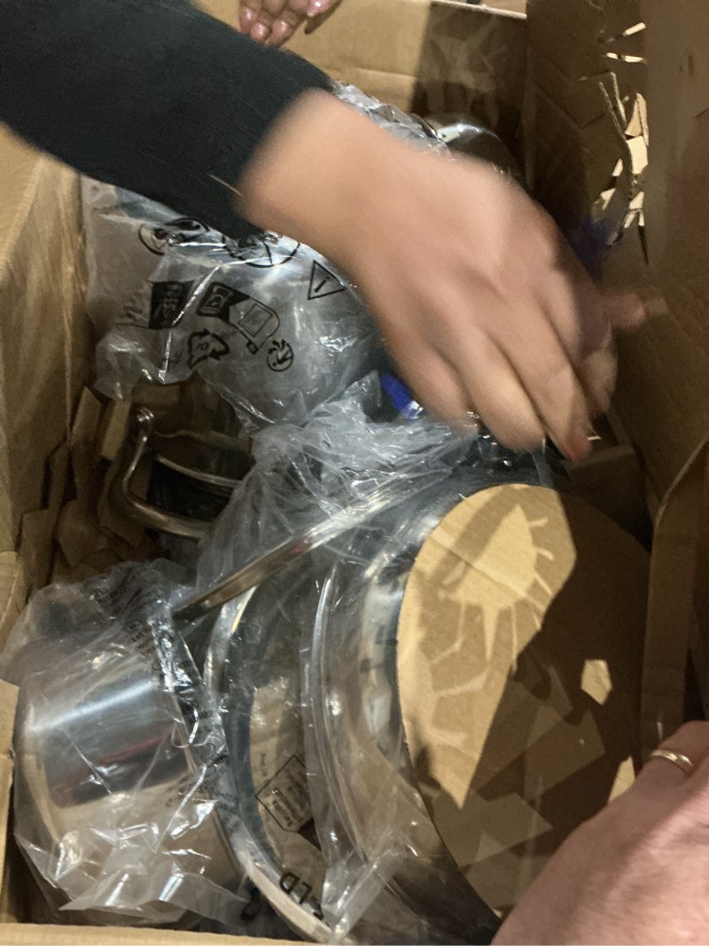 Condition photo showing As Is for 5-Ply 10 Pcs Stainless Steel Cookware Set, Pots and Pans Set with Glass Lids, Frying Pans, Saucepans, Saute Pan and Stock Pot, Compatible with All Cooktops