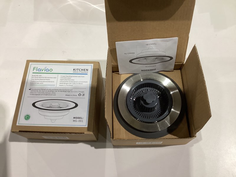Condition photo showing Good Condition for Sink Drain Strainer, Flaviao 3 in 1 Kitchen Sink Drain Strainer and Stopper Combo Upgraded 304 Stainless Steel Pop-up Anti-Clogging Sink Drain Stopper for US Standard 3-1/2 Inch Drain
