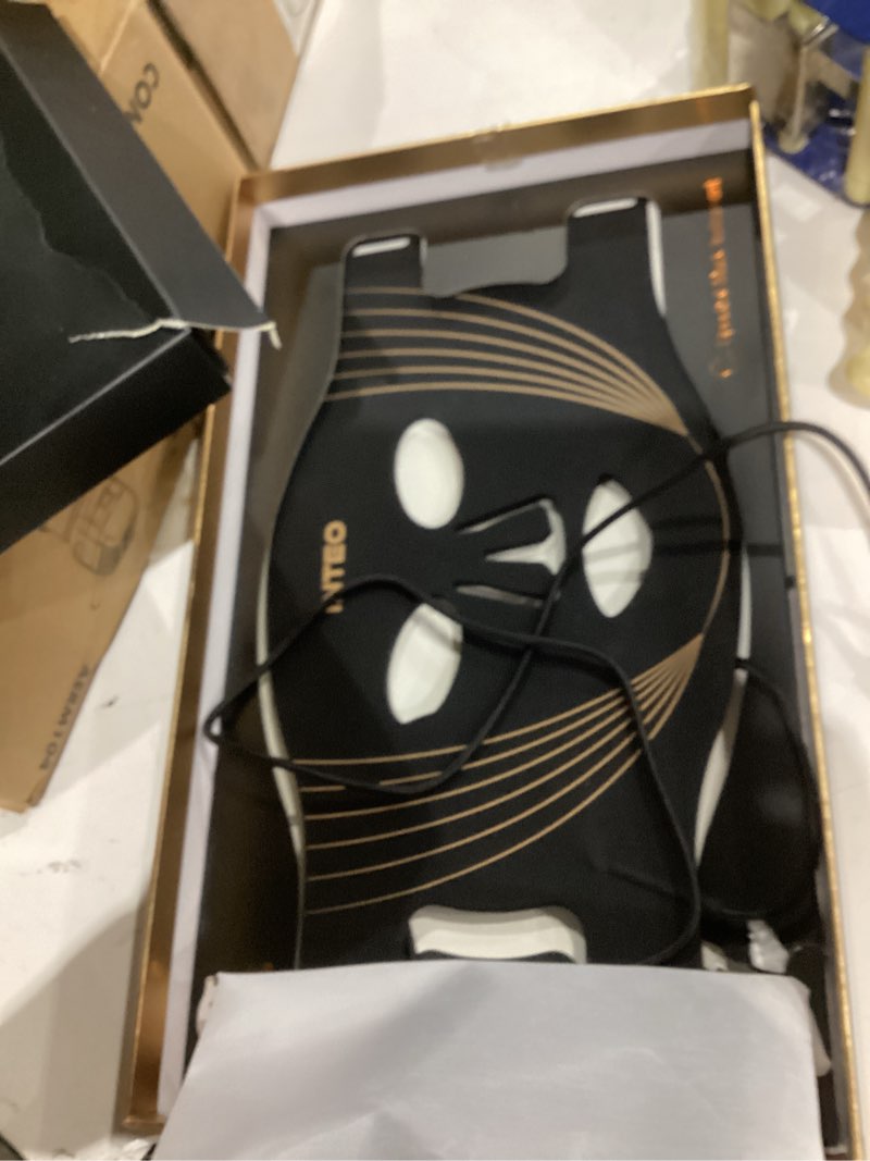 Condition photo showing As Is for INTEO Red Light Therapy for Face, 3 Modes Portable Led Face Mask Light Therapy with Remote, Near-infrared 850 Red Light Mask with Timing Function, Led Light Therapy At Home 180 LED Beads Black Golden