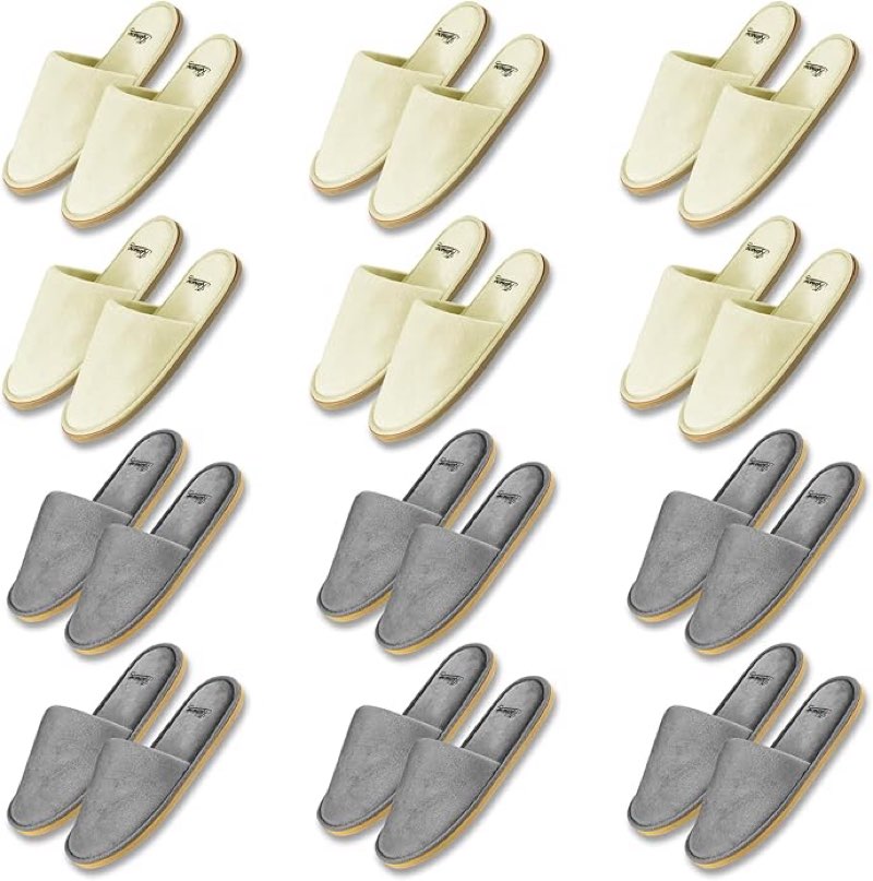 6-12 Pairs Disposable Slippers for Guests Non-slip Spa Slippers, Super Large Crystal Velvet Closed Toe Guest Slippers Reusable Thickened Upper & Sole Hotel Slippers for Women, Men, Travel