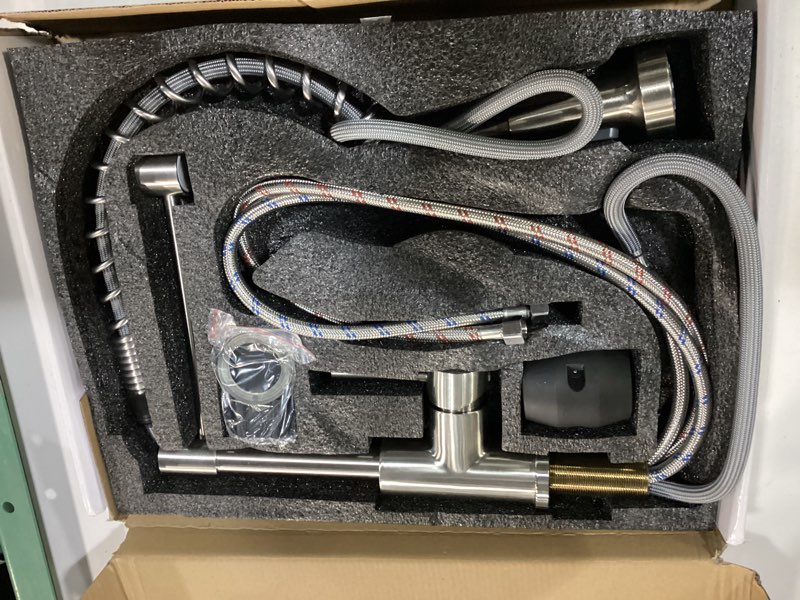 Condition photo showing Good Condition for kitchen faucets, brushed nickel kitchen sink faucet with pull down sprayer single handle with deck plate stainless steel, suitable for farmhouse camper laundry rv bar - owofan 9009sn classic brushed nickel