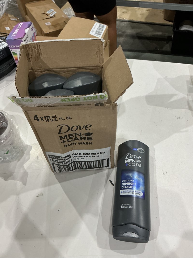 Condition photo showing New/Like New for dove men + care body wash mixed 4 count for hydrated, smooth skin 18 fl oz variety mix 18 fl oz (pack of 4)