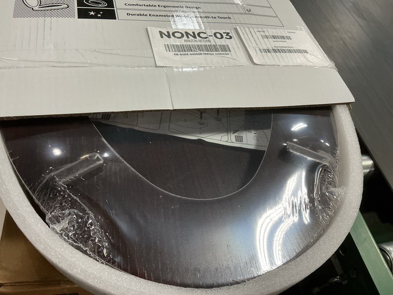Condition photo showing New/Like New for elongated toilet seat molded wood toilet seat with quietly close and quick release hinges, easy to install also easy to clean by angol shiold (elongated, dark brown) soft close hinge dark brown