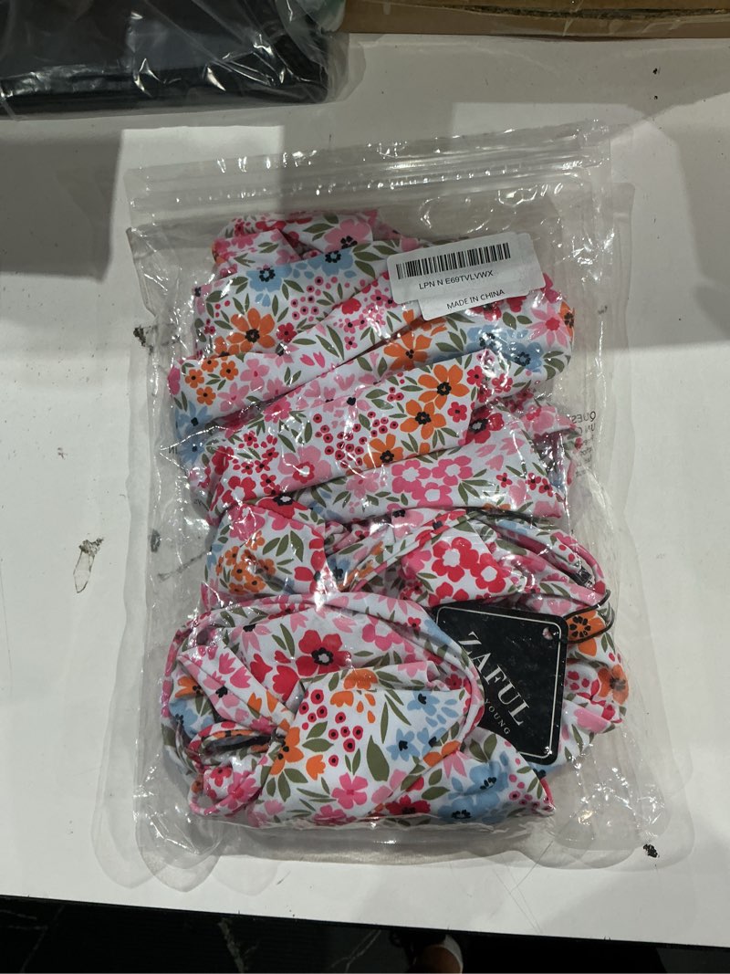 Condition photo showing As Is for zaful women ribbed keyhole tied high waisted bikini spaghetti straps two pieces swimsuit bathing suit medium 0-pink floral