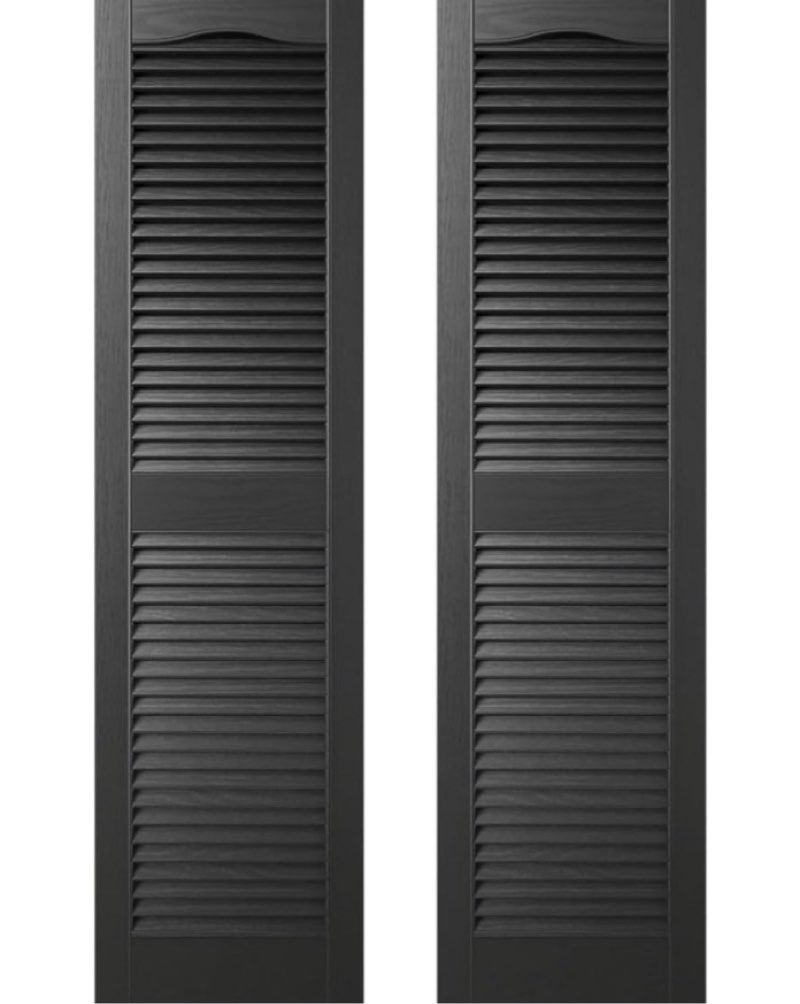 builders edge 14.5 in. w x 48 in. h builders edge, standard cathedral top center mullion, open louver shutters, includes matching installation spikes (per pair), 002 - black